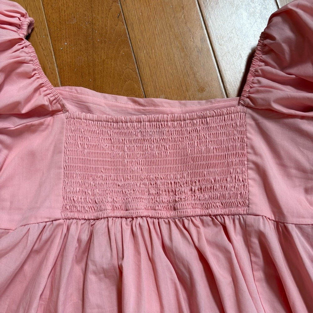 Abercrombie & Fitch Pink Puff Sleeve Babydoll Mini Dress Large Petite Romantic - Picture 10 of 14